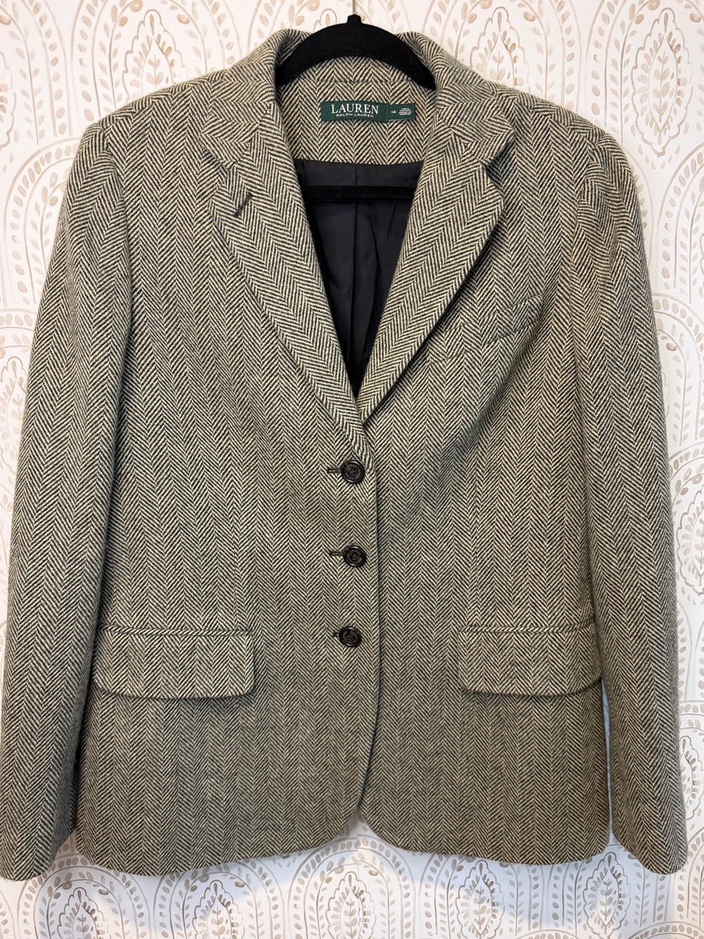 Lauren Ralph Lauren Wool Herringbone Blazer Women’s 14 - Picture 2 of 15